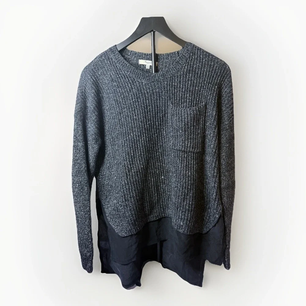 Madewell‎ Women's XS Extra Small Marled Knit Layered Sweater Black Gray Pocket